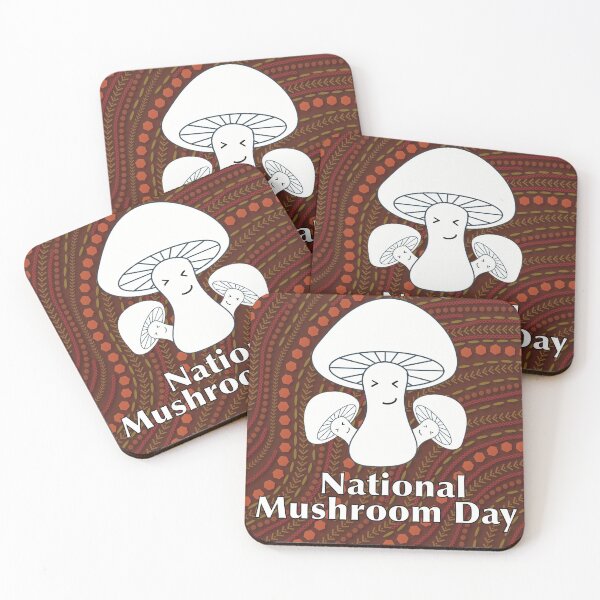 Item preview, National Mushroom Day - brown background white letters smirk designed and sold by FlorenciaBliss.