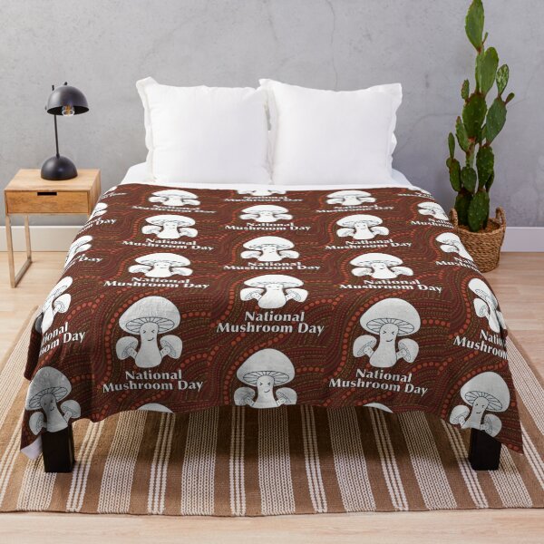 Item preview, National Mushroom Day - brown background white letters smirk designed and sold by FlorenciaBliss.