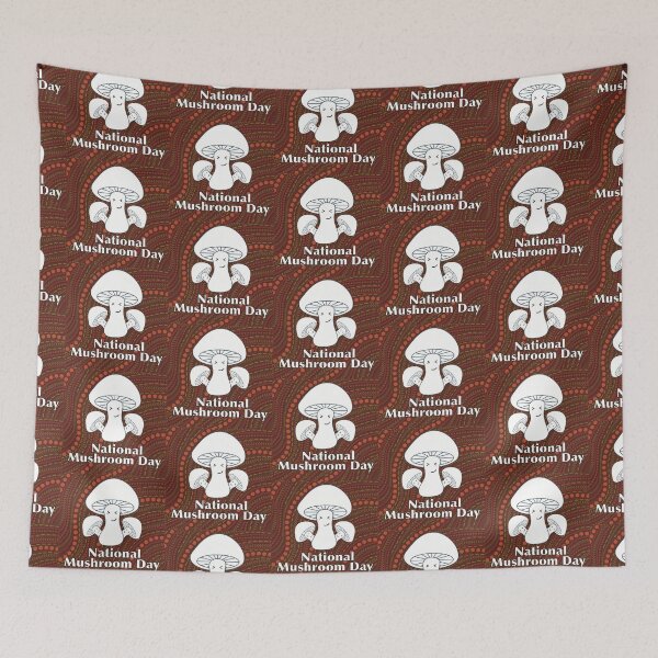 Item preview, National Mushroom Day - brown background white letters smirk designed and sold by FlorenciaBliss.