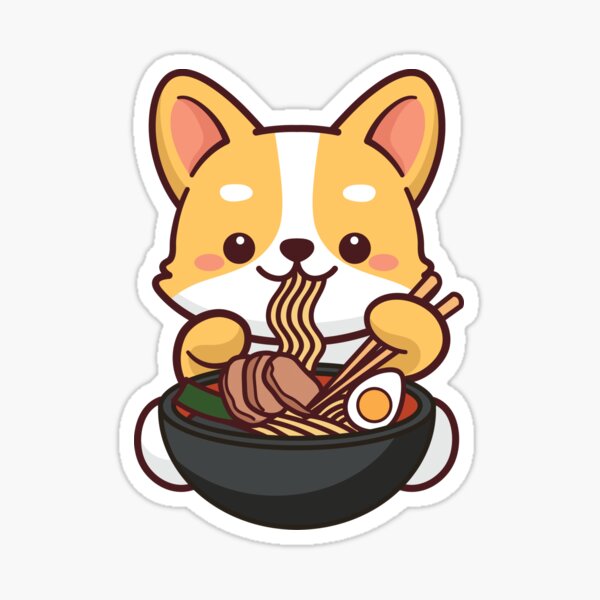 Vista previa del artículo con la obra «Cute Corgi Eating Ramen Noodles Japanese Kawaii», diseñado y vendido por PrintedGifts.