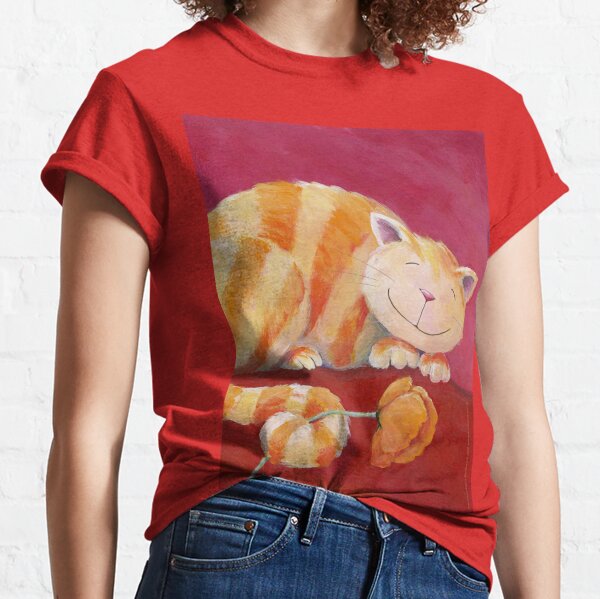 Süße Katze mit Mohnblüte Classic T-Shirt