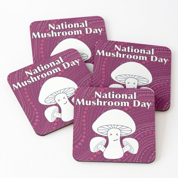 Item preview, National Mushroom Day - pink background white letters smirk designed and sold by FlorenciaBliss.