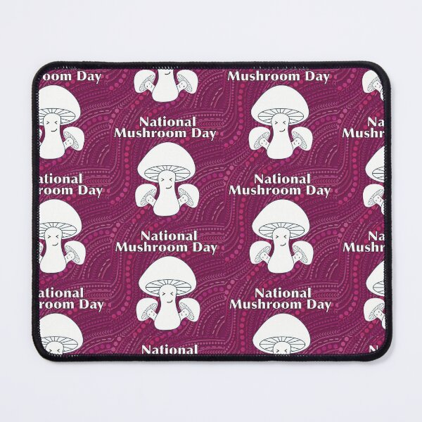 Item preview, National Mushroom Day - pink background white letters smirk designed and sold by FlorenciaBliss.