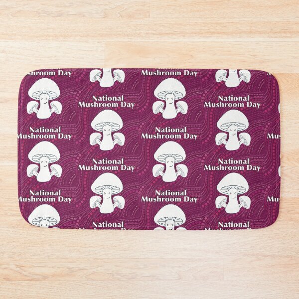 Item preview, National Mushroom Day - pink background white letters smirk designed and sold by FlorenciaBliss.