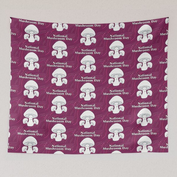 Item preview, National Mushroom Day - pink background white letters smirk designed and sold by FlorenciaBliss.