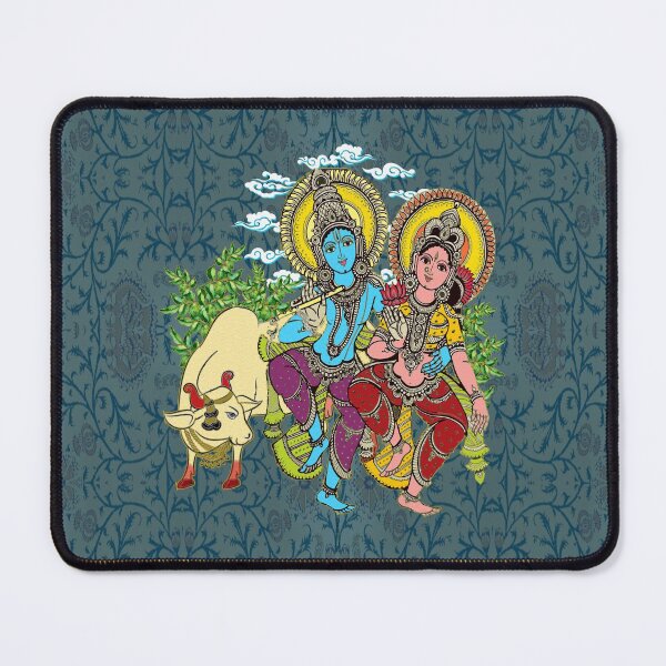 Item preview, Divine Radha Krishna & Sacred Cow Art: Teal and Gold Heritage designed and sold by Art-PraveenRai.