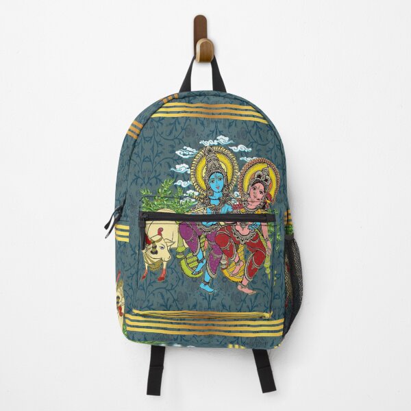 Item preview, Divine Radha Krishna & Sacred Cow Art: Teal and Gold Heritage designed and sold by Art-PraveenRai.