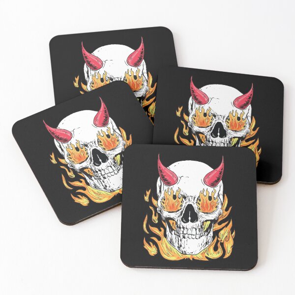 Item preview, Skull with Red Horns Burning Flames of Fire designed and sold by MadMando.