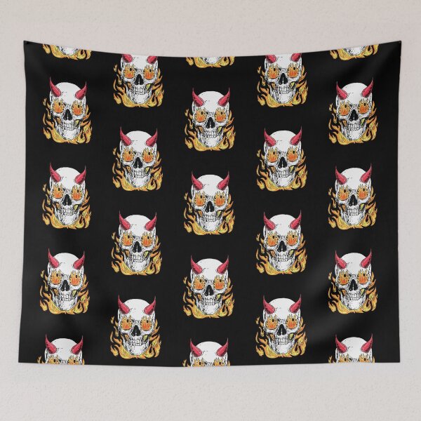 Item preview, Skull with Red Horns Burning Flames of Fire designed and sold by MadMando.