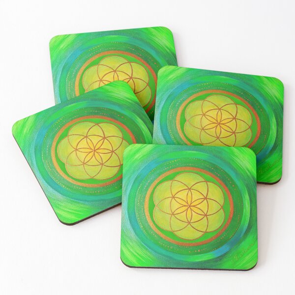 Item preview, Green and yellow Flower of Life Mandala  designed and sold by shantilovesart.