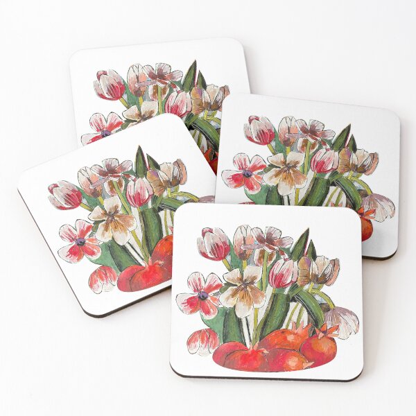 Item preview, pink and red tulips with pomegranates designed and sold by Ursula Katrin Kranz.
