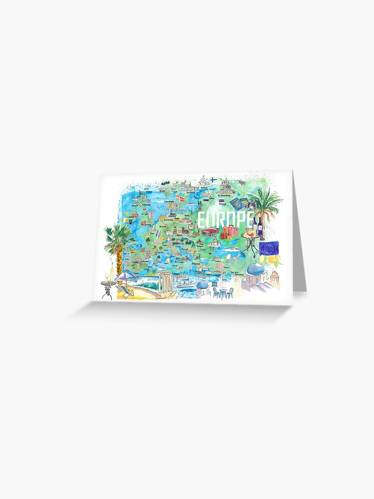 Carte de vœux for Sale avec l'œuvre « Carte de voyage illustrée de l'Europe  avec les points forts et les attractions touristiques » de l'artiste  artshop77