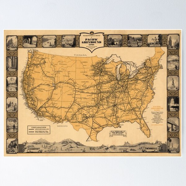 Item preview, Greyhound Bus Line Map 1935 designed and sold by mollyfare.