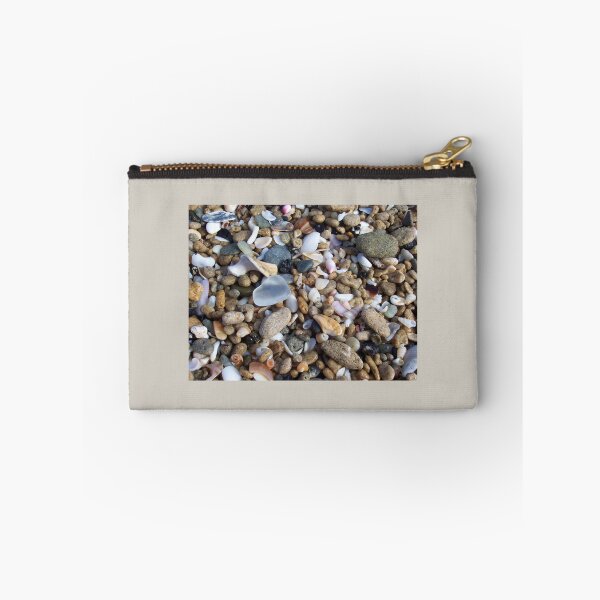 Item preview, White Sea Glass Tiny Seashells Greige Pebbles at the Beach designed and sold by Beachy.