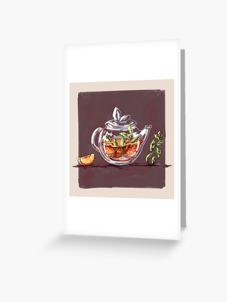 peach flavoured black tea teapot Greeting Card for Sale by poki-art