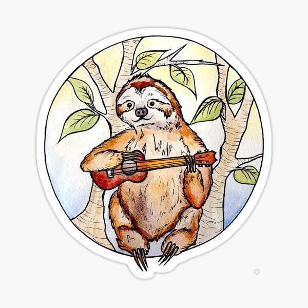Sloth playing a ukulele Sticker