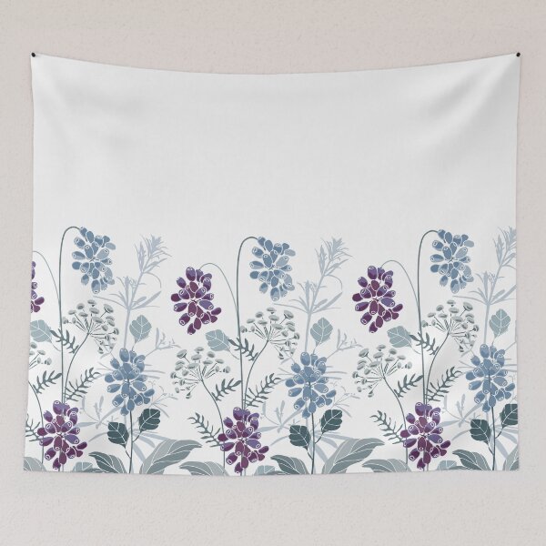 Item preview, Blue, Purple Flowers, Herbs, Berries, Pattern designed and sold by GeeHanz.