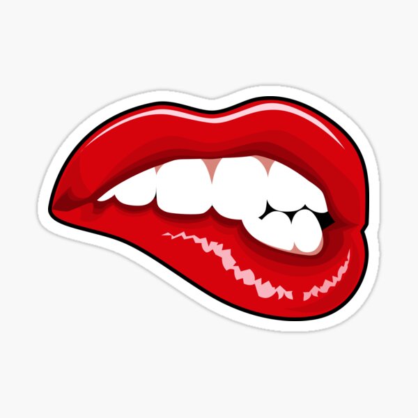Sexy Red Lipstick Biting Lower Lip Sticker For Sale By Apartment12 Redbubble 