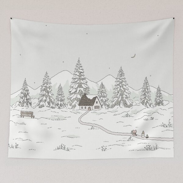 Item preview, kawaii winter house in the mountains  designed and sold by salemfoxy.