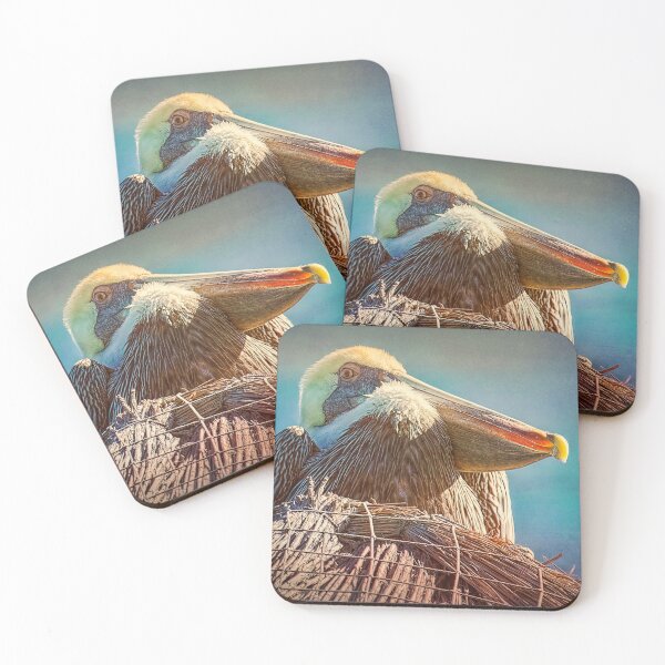 Item preview, Majestic gray pelican on the top of a palapa designed and sold by Travelways.