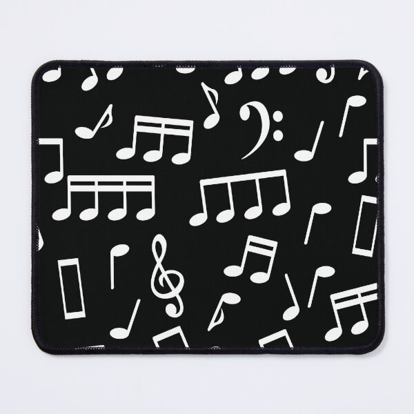 White Music Notes on Black Background Mouse Pad