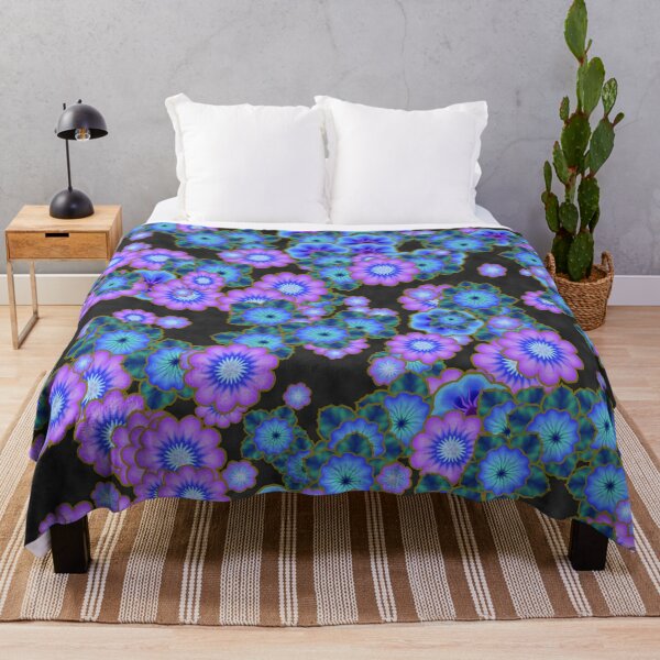 Item preview, Black Blue and Purple Retro Flowers designed and sold by SeaChangeDesign.