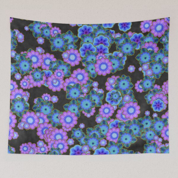 Item preview, Black Blue and Purple Retro Flowers designed and sold by SeaChangeDesign.
