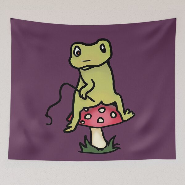 Item preview, Frog Fishing On Mushroom Cap - Funny Cottagecore designed and sold by ViewerEqualsPhoton.