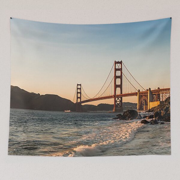 Item preview, Golden Gate Bridge from the beach photograph, San Francisco Bridge , Ocean waves, Sunset at the Golden Gate Bridge,  designed and sold by Nostrathomas66.