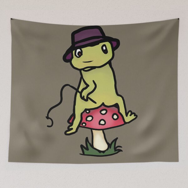 Item preview, Frog  Fishing On Mushroom Cap - Funny Dreamcore Cottagecore designed and sold by ViewerEqualsPhoton.