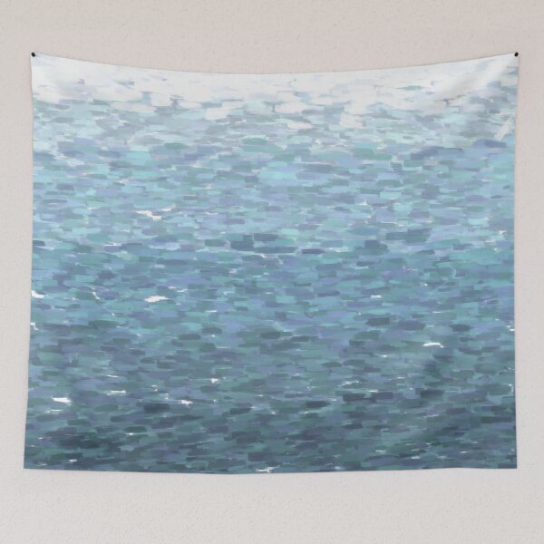 Item preview, Abstract blue monochromatic ombre ocean painting designed and sold by Steph-draws.