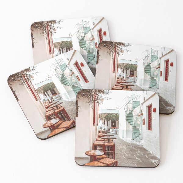 Item preview, Sifnos Island Street view in Greece with Traditional Bars and Houses designed and sold by PrintsProject.