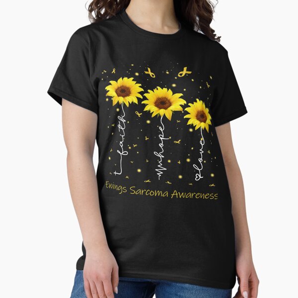 Vista previa del artículo con la obra «Concientización sobre el sarcoma de Ewing con girasol, fe, esperanza y amor», diseñado y vendido por largellie.