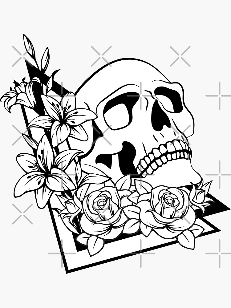 skull and rose outline