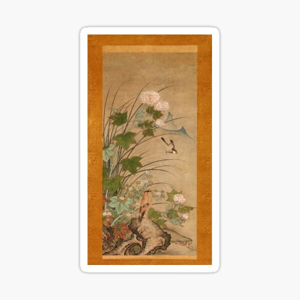 Birds and Flowers in Summer - XVI Century Japan by Shikibu Terutada Sticker