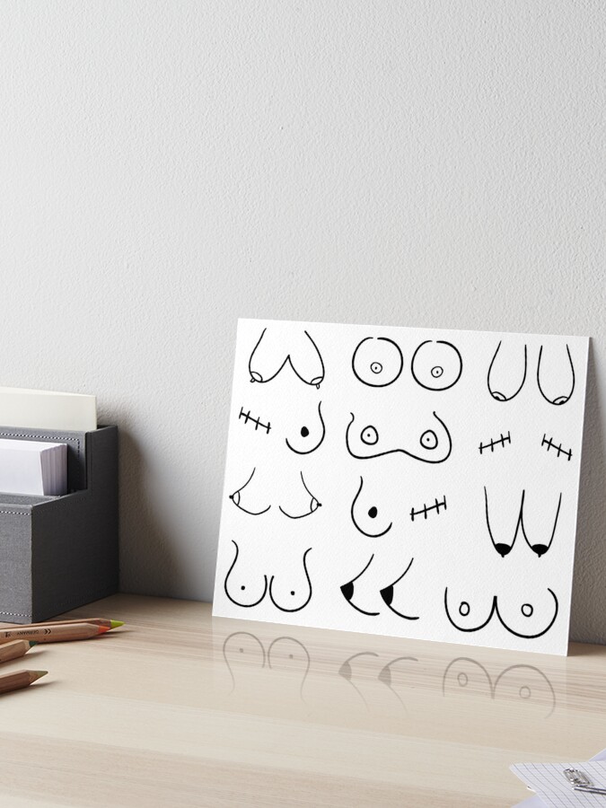 Boobs cute linework line art illustration hand drawing of various mixed  boob breast shapes | Sticker