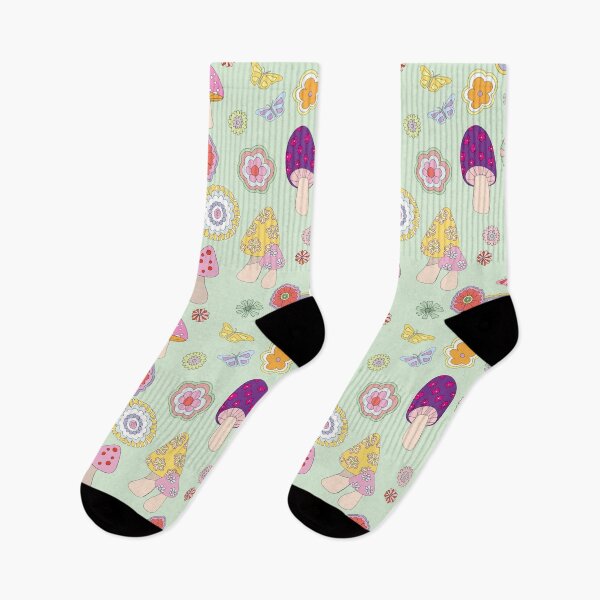 Item preview, Groovy Pastel Mushrooms Flowers & Butterflies Aesthetic with Pastel Green Sage Green background  designed and sold by Alice-Mills.