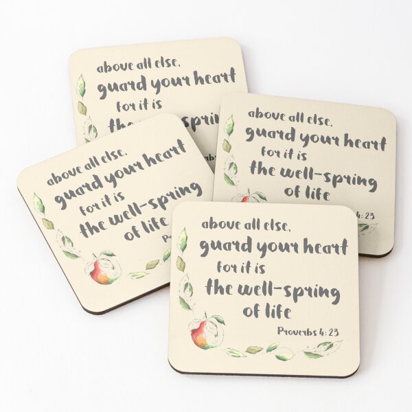 Item preview, Christian Bible verse: Above all else, guard your heart (with apple illustration) designed and sold by Ofeefee.