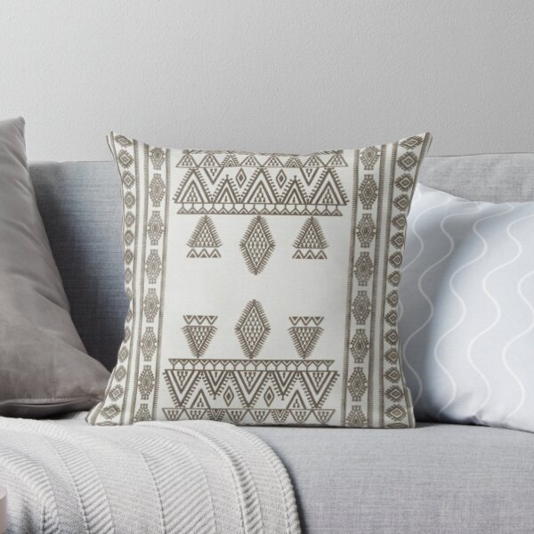 White Oriental Traditional Moroccan Farmhouse Style Throw Pillow