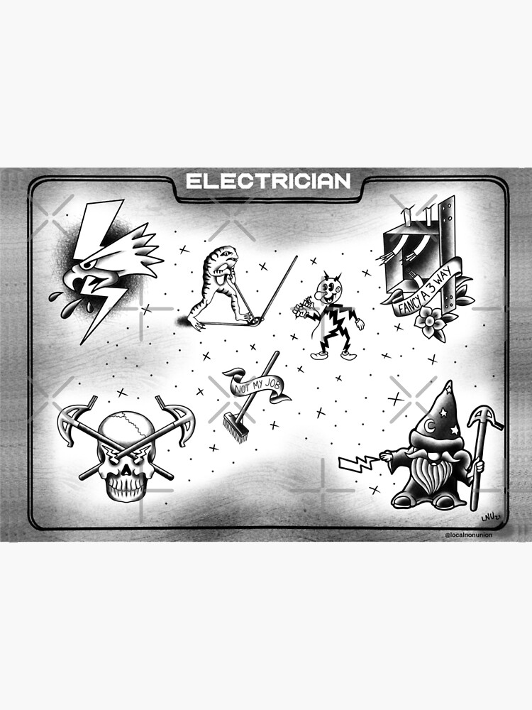 Thumbnail 3 of 3, Poster, Electrician tattoo flash designed and sold by Localnonunion.