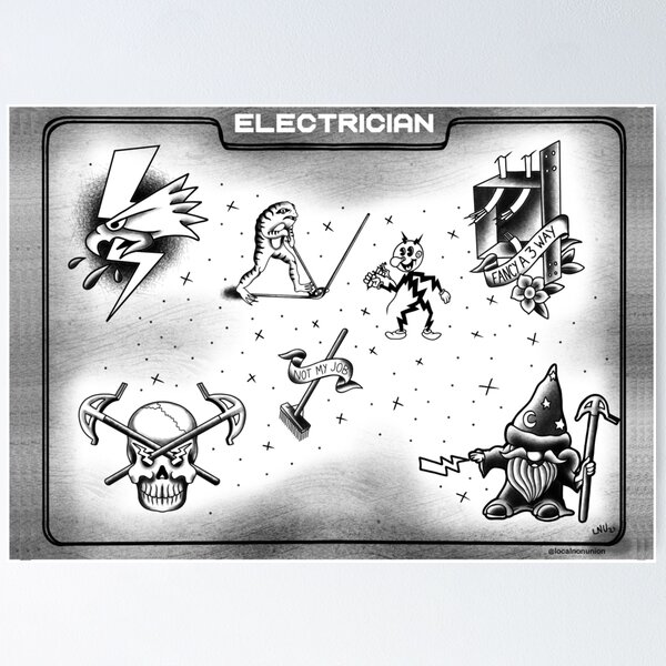 Item preview, Electrician tattoo flash  designed and sold by Localnonunion.