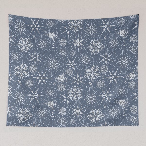 Item preview, Snow and Stars on Payne’s Grey / Mandala Geometric Pattern on Dusty Blue Background designed and sold by wild.geranium.design.