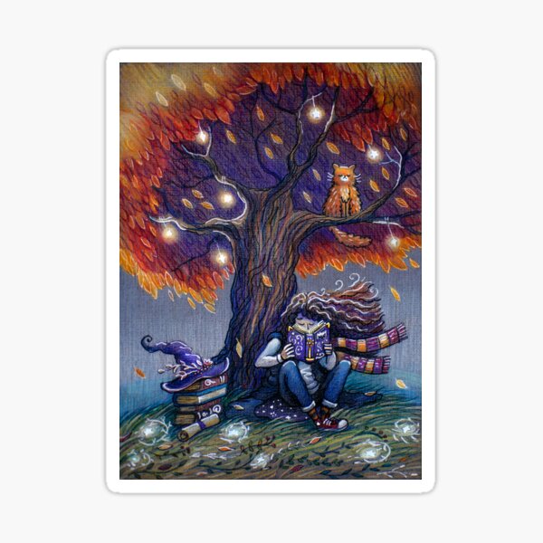 Young witch reading magic book Sticker
