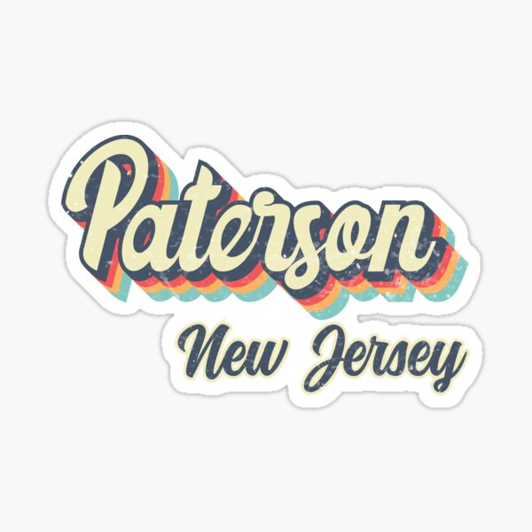 Vista previa del artículo con la obra «Paterson City Nueva Jersey Retro Vintage 70s arcoíris», diseñado y vendido por Teelogic.