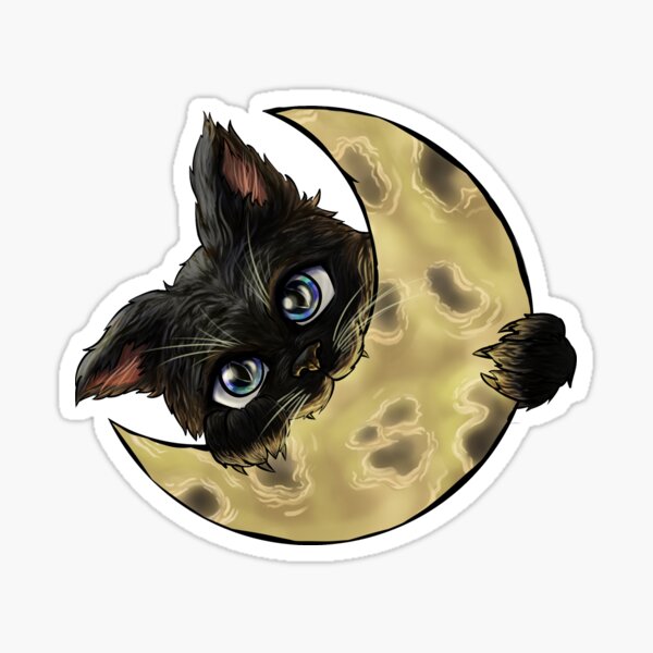 Black Cat Moon Sticker - Sticker Mania