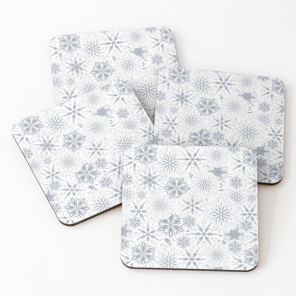 Item preview, Dusty Blue Snow and Stars on White  / Payne’s Grey Mandala Geometric Pattern on White Background designed and sold by wild.geranium.design.