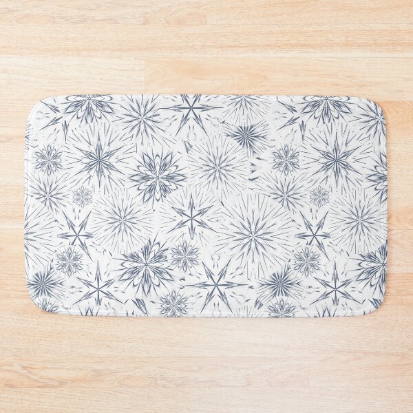 Item preview, Dusty Blue Snow and Stars on White  / Payne’s Grey Mandala Geometric Pattern on White Background designed and sold by wild.geranium.design.