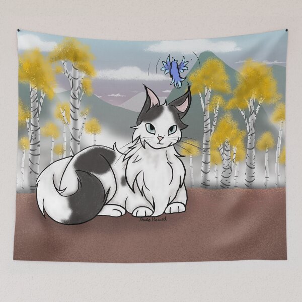 Item preview, Cat and bird in an aspen forest. designed and sold by BerryShyKittens.