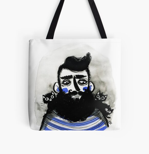Cats and Beards Allover-Print Tote Bag