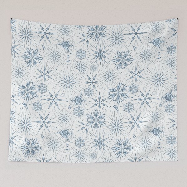 Item preview, Cool Blue Snow and Stars on White  / Payne’s Light Grey Mandala Geometric Pattern on White Background designed and sold by wild.geranium.design.